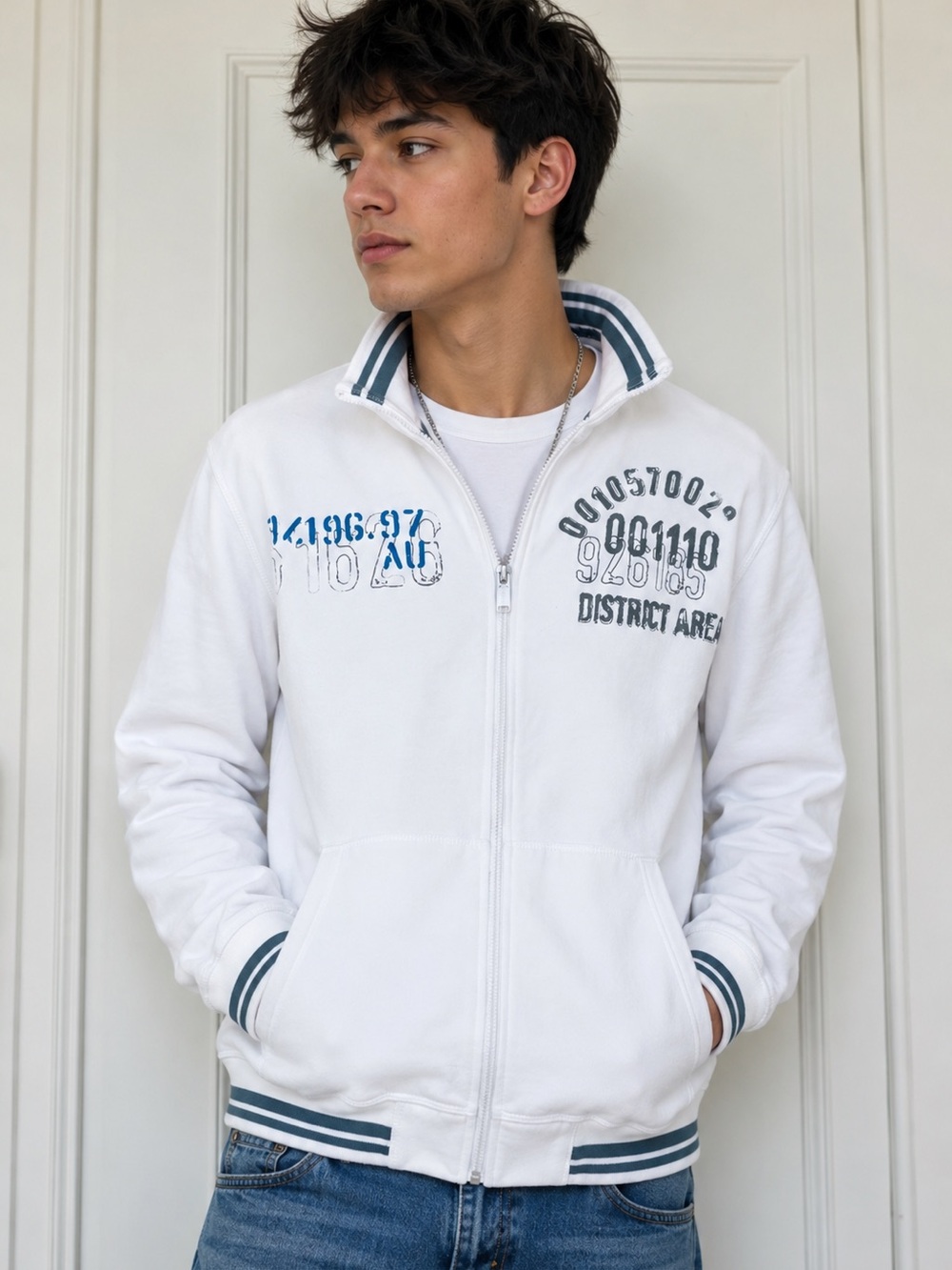Urban Heritage Kids White Zip-Up Jacket with Blue Accents